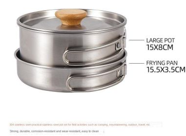 Hiking 304 stainless steel pot & pan with folding handles.