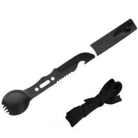 1 Piece Stainless Steel Serrated Knife, Knife, and Spork with knife safety cover and storage bag.