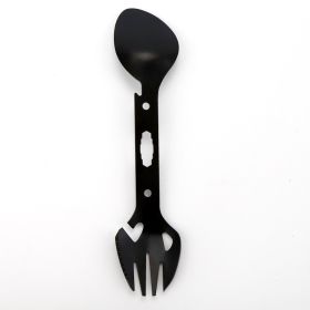 1 piece Stainless Steel Multi-function Fork Spoon Serrated Knife, Can & Bottle opener.
