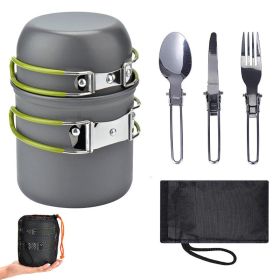 Single person pot, cup and folding flatware kit Ultralight Ideal for extensive excursion backpacking.