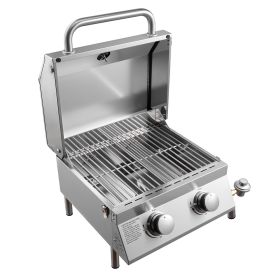 Tabletop 2-Burner Stainless Steel, 15, 000 BTU Total Gas Grill, Using Propane Gas, with Built-in Thermometer