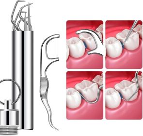 7Pcs 2 Set Portable Stainless Steel Toothpicks Pocket Set, Reusable Metal Toothpicks / Cleaning Kit with Holder