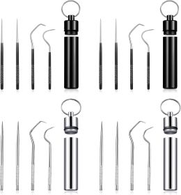 Portable Titanium Toothpicks Pocket Set Reusable Metal Stainless Steel Toothpicks with Holder for Outdoor Picnic and Camping (Black, Silver,4 Set