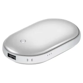 Pocket Hand Warmer, 5000mAh Rechargeable Power Bank  with Double-Sided Heating (Option: Silver)