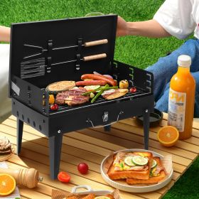 Suit Case Style, Tabletop Charcoal BBQ Grill with Tool Holders (Option: Black)