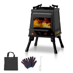 10.63"D x 10.63"W x 13.39"H Wrought Iron Camping Stove (Option: Black)