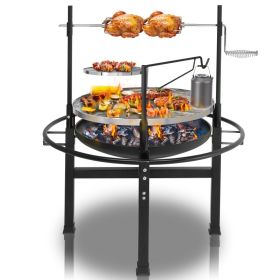 Multi-Level, Multi-Function, Round. Black Iron Spray Coated Grill (Option: Black)