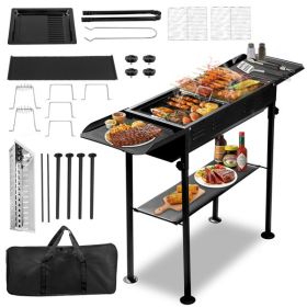 28.5 x 13.8 x 9 inch Rectangular, Iron, Barbecue Grill (Option: Black)