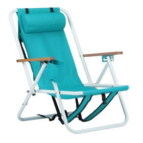1pc 23x21.7x31.5in Mint Green Beach Chair with Drink Holder & Shoulder Straps (Option: Mint Green)