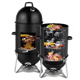 18.8 x 18.8 x 46.8 inch 3-layer Oval Cylinder Smoker, Fire Pit, Charcoal Grill (Option: Black)