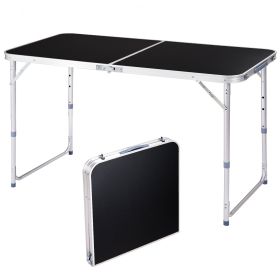4ft Rectangular Aluminum Alloy Folding Table With Black Table Top 50kg (Option: Black)