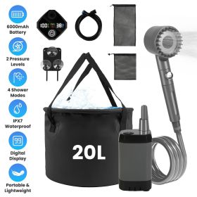 1Pc Filtered Shower Head Include IPX7 Waterproof, Rechargeable 6000mAh Battery Pump Shower 5.3Gallon Foldable Bucket For Hiking Bea (Option: Black)