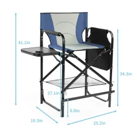 26" Tall Directors Chair With Footrest,  With Built-in Cup Holder, Side Table, Storage Pocket (Option: defaulttitle)