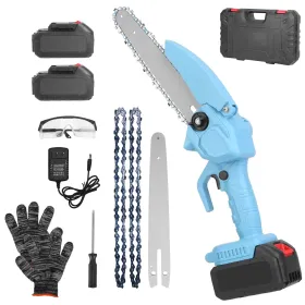 Mini  8in Chains Chain Saw Electric, Cordless, Battery Powered With 2Pcs 1200mAh Rechargeable Batteries (Option: Blue)