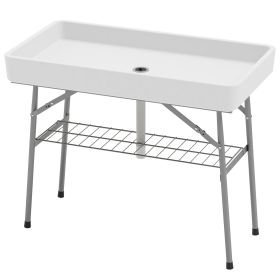 3.4ft Folding Ice Cooler Table With Drain, With Storage Shelf (Option: White)