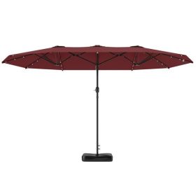 Large Rectangular, Led Lit, Solar Powered, Beach Umbrella (Option: Wine Red)