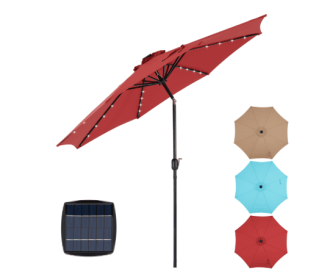 10ft Solar Polyester Patio Umbrella with Tilt Adjustment & 32 LED Lights and UV-Resistant Fabric (Option: Red)