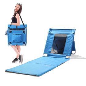 Foldable  Lightweight Ground Level Beach Lounger, With Breathable Mesh Back, & Storage Pocket (Option: Blue)