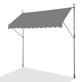 Retractable, Supported Canopy, 300x120x200-300cm (118" X 47,24" X 9' 10"), Grey,  with Polyester Fabric & Aluminum-iron Frame (Option: Grey)