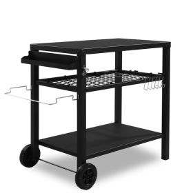 All Black Iron Movable Barbecue Cart With Mesh Basket (Option: Black)