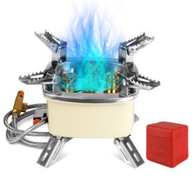 13000W, Multi Fuel, Windproof,  Five-head Gas Burner Camping Stove With Piezo Ignition & Smooth Flame Control (Option: Beige)