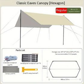 Old School, Pole & Rope, Rainproof, Vinyl Canopy / Shade (Option: Khaki)