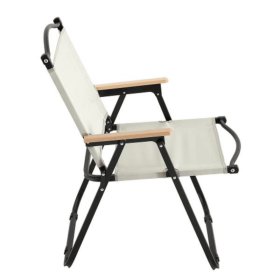 Folding Beach Chair Beige Cloth With Wood Arm Rests & Ornamental Cross Braces (Option: 1pcs)