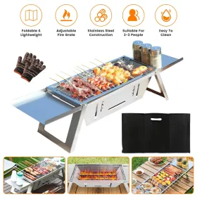 3 In 1 Foldable, Tabletop, Charcoal, Stainless Steel, Grill, Fire Pit, Slow Cooker for 2-3 People (Option: Silver)