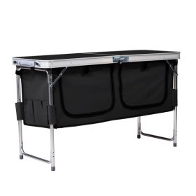 4ft 47cm Wide Black Rectangular Table, With Two-fold Tabletop, Aluminum Alloy Frame, Black Fabric Cupboard, & 3 Height Adjustments. (Option: Black)