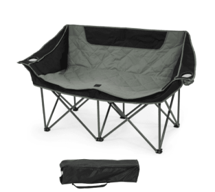 Heavy Duty Padded Double Folding Chair, With Armrests, Cup Holder And Carrying Bag (Option: Black Gray)