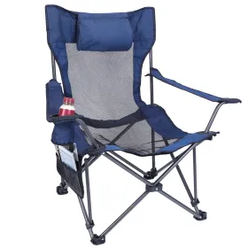 Foldable Heavy Duty Steel "X" Frame Chair 330LBS Load with Drink Holder & Storage Pocket (Option: Blue)