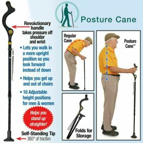 Folding Posture Walking Stick with 10 Level Adjustable Height Trekking Pole (Option: Black)