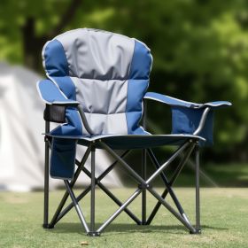 Oversized Padded "X" Frame Folding Chair,  With Cup Holder Storage And Cooler Bag, 5000 LBS Steel Frame (Option: Blue Gray)