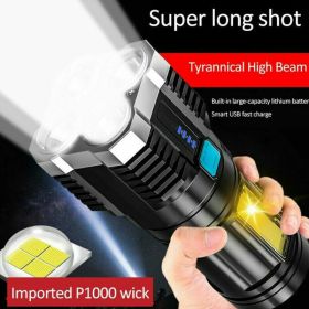 10,000 Lm, USB Rechargeable, Tactical Quad-Core Super Bright LED Flashlight / Torch (Option: Black)