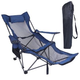 1Pc Foldable Lounge Chair 330LBS Load Heavy Duty Steel Frame (Option: Blue)