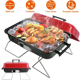 Small Folding Tabletop Barbecue Smoker, Charcoal Grill With Lid (Option: Black)