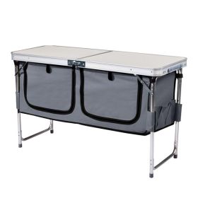 4ft X 18.5"  Wide, Folding Table, With Aluminum Alloy Frame, Two-fold Tabletop, Gray Cloth Cabinet / Cupboard, & 3 Height Adjustments. (Option: Outdoor folding table)