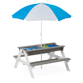 Kids 3-in-1 Outdoor Wooden Picnic Table With Umbrella (Option: Grey)