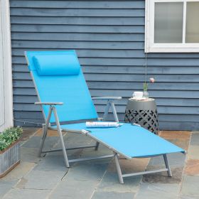 Folding Chaise Lounge Chair, 7-Position Adjustable Zero Gravity Lounge Chair with Pillow, (Option: Light Blue-635x220x830 mm)