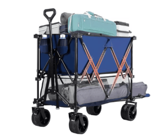 Double-decker, 440-pound Large-Capacity, Folding Wagon with Brakes (Option: Blue)