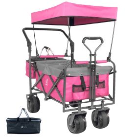 140L Foldable All-Terrain Wagon with Removable Canopy and Brakes (Option: Pink)