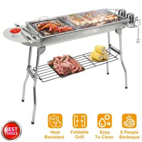 27.56 X 13.39 Inch  Foldable, Stainless Steel, Suitcase, Charcoal Grill / Frying Pan (Option: Silver)