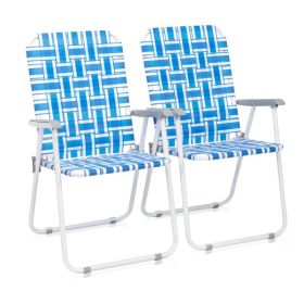 Vintage Webbed 2pcs Blue And White Striped Beach Chairs (Option: Beach chairs)
