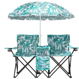 59x19.6x31in Whimsical Pineapple Pattern Double Chair with Parasol, Storage Pocket and Center Cooler Bag (Option: Pineapple pattern)
