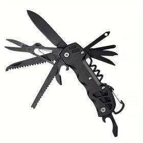 16-in-1 Multifunctional Pocket Knife Set with Keychain Holder, Scissors, Bottle Opener, Saw etc. (Color: Black)