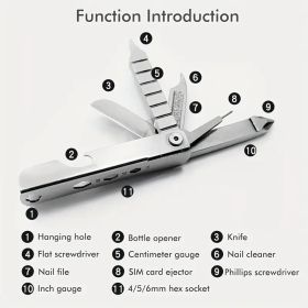 11-in-1 Stainless Steel Multi-Tool with Phone Stand, Folding Knife, Bottle Opener and Screwdriver (Model: 1pc)