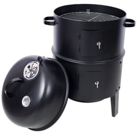 Multi-Purpose, 16 Inch,  Vertical, Charcoal Smoker, Grill, Fire Pit (Option: Black)