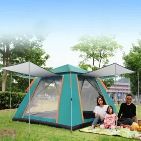 4-5 Person, Waterproof Tent with 2 Large Mosquito Net Windows and 2 Large doors with Awnings (Option: Green)