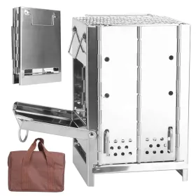 Foldable Backpacking  Charcoal Stove With Handle, & Carry Bag 2 Bolts (Option: Silver)