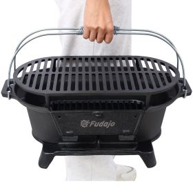 Oval, Heavy-Duty, Cast Iron, Tabletop, Charcoal Grill (Option: Black)